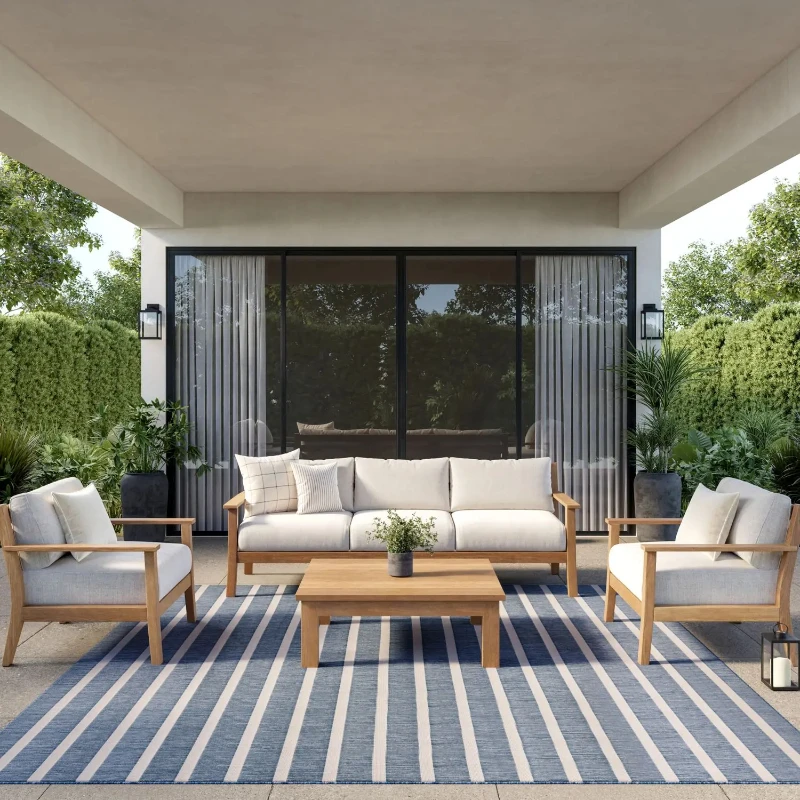 VIKAMA Minimalist Striped Carpet Anti Slip Washable Courtyard Balcony Living Room Bedroom Carpet Home Decoration