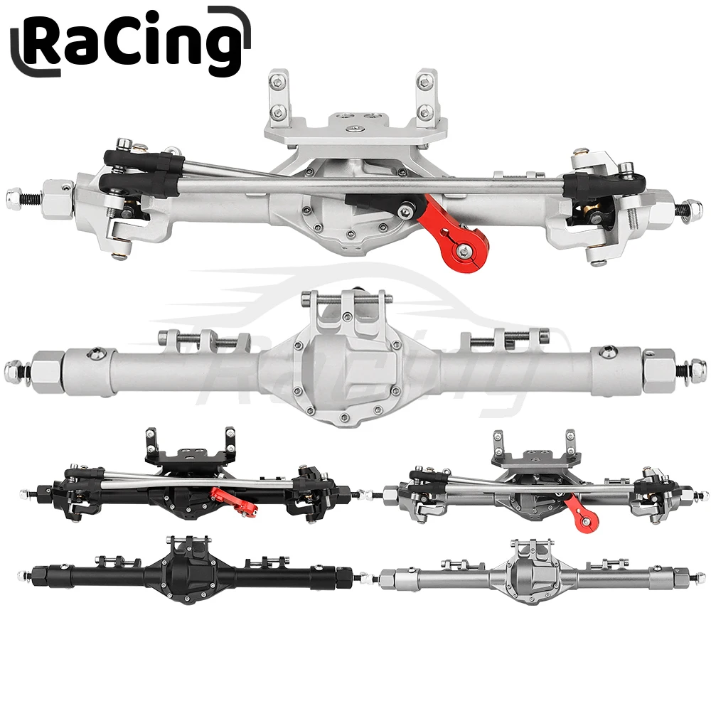 Front and Rear Axle Shafts Rock Crawler Integrated Aluminum Axle with Servo Steering Rod for 1/10 RC Axial SCX10 II