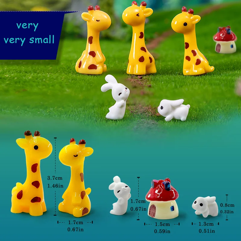 20Pc Giraffe Mushroom House Frog Turtle Rabbit Sheep Pig Cat Elephant Fox Figurine Miniature Fairy Garden Decoration Accessories