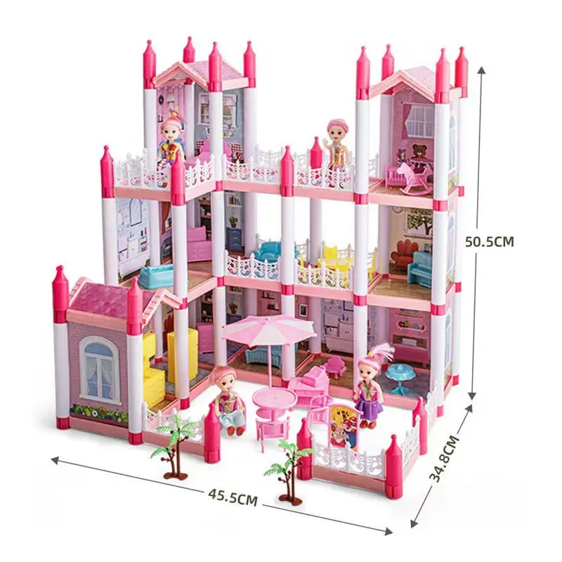 Kawaii Items 9 Rooms Doll House Miniature Model Kids Toys DIY Gifts Bathroom Bed Sofa Accessories For Barbie DIY Children Game