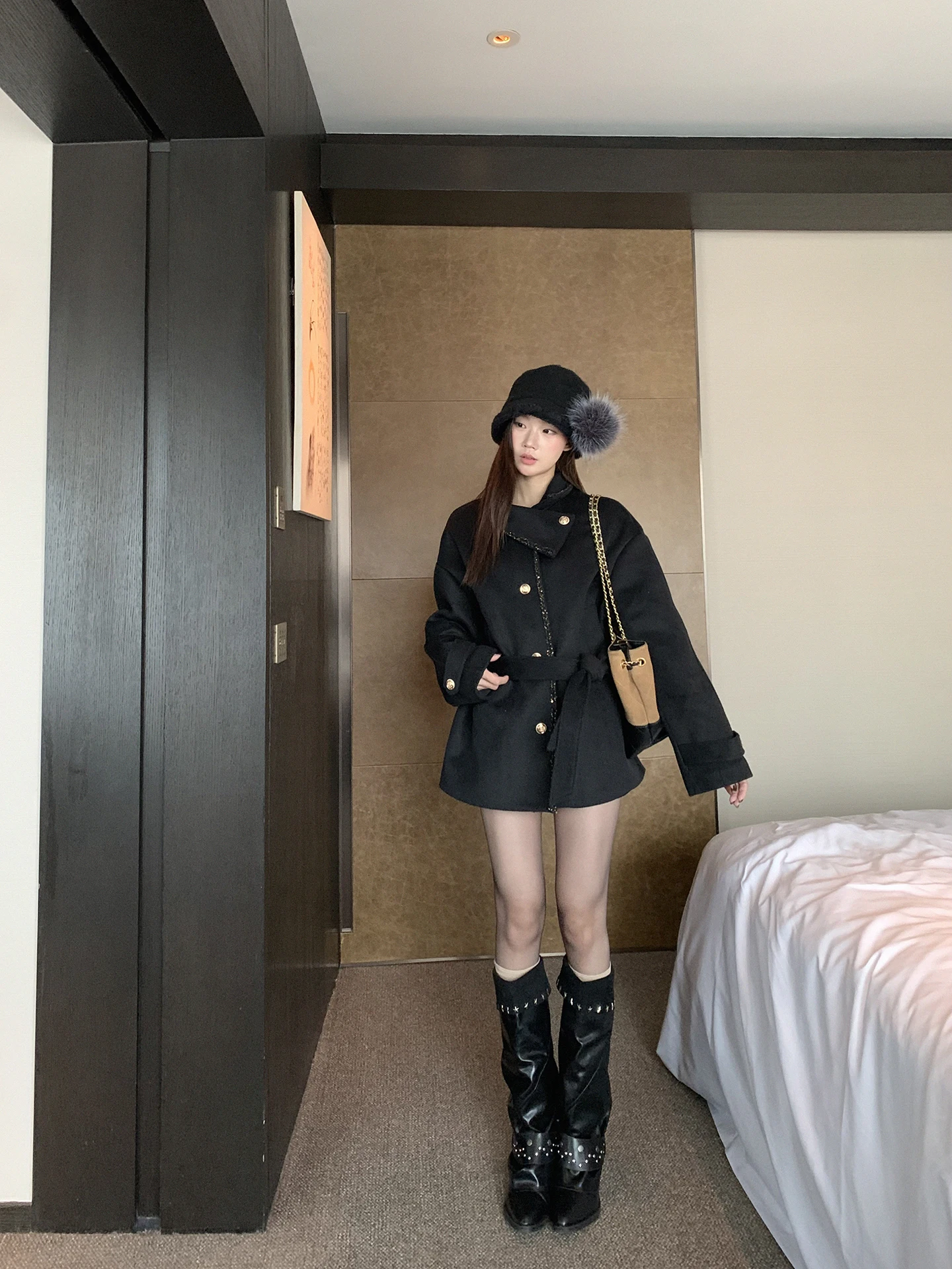 

Красное шерстяное пальто знаменитостей, женское шерстяное пальто Sle 20225, новое зимнее шерстяное пальто из смеси хлопка Bla или с застежкой на талии