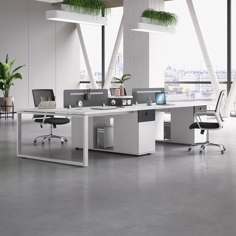 مكتب الموظفين في مكان العمل بأربعة أشخاص، بطاقة واحدة، شاشة بيضاء فاخرة، مصنع مالي مزدوج بالجملة #4