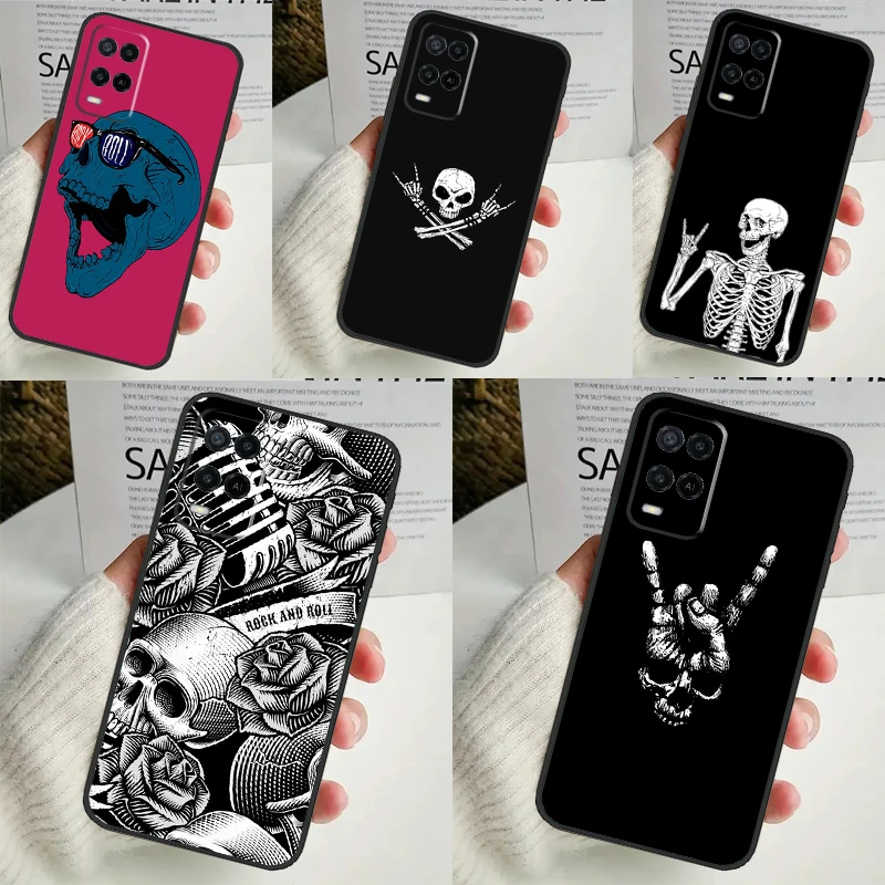 Rock and Roll Skull For OPPO A58 A78 A98 A15 A16 A17 A76 A96 A77 A52 A72 A5 A9 A79 A94 A74 A57S A53S A54S Case