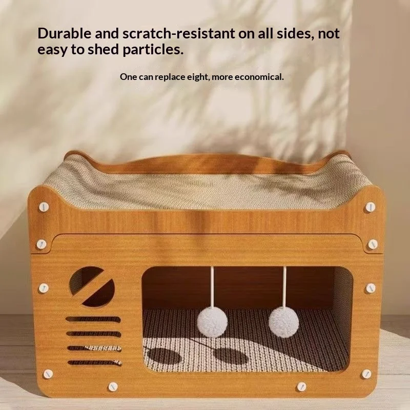 

Durable Vertical Cat Scratcher & Bed, Non-Shedding Cardboard Cat House Sofa, Anti-Scratch Self-Play Toy for Indoor Cats