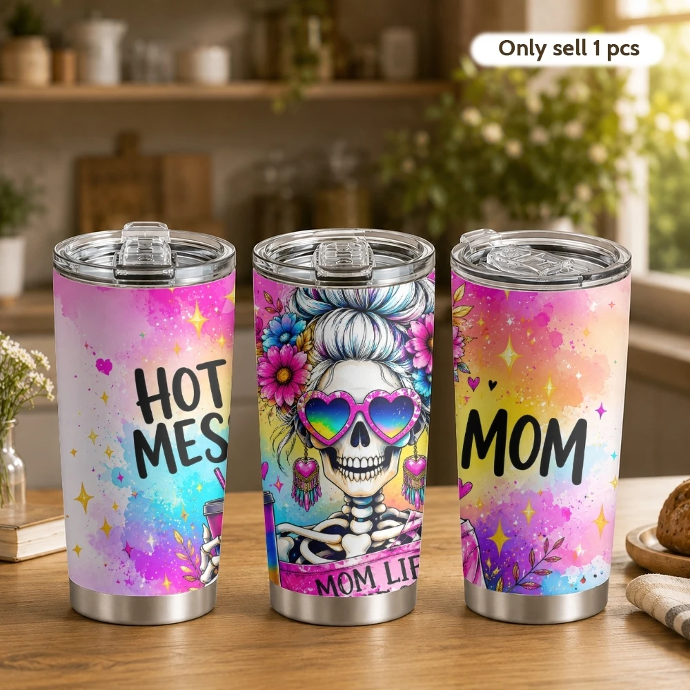 Colorful Skull Lady Vacuum Flasks 20oz Coffee Tumbler with 2 Lids & Straw Stainless Steel Vacuum Insulated Mug