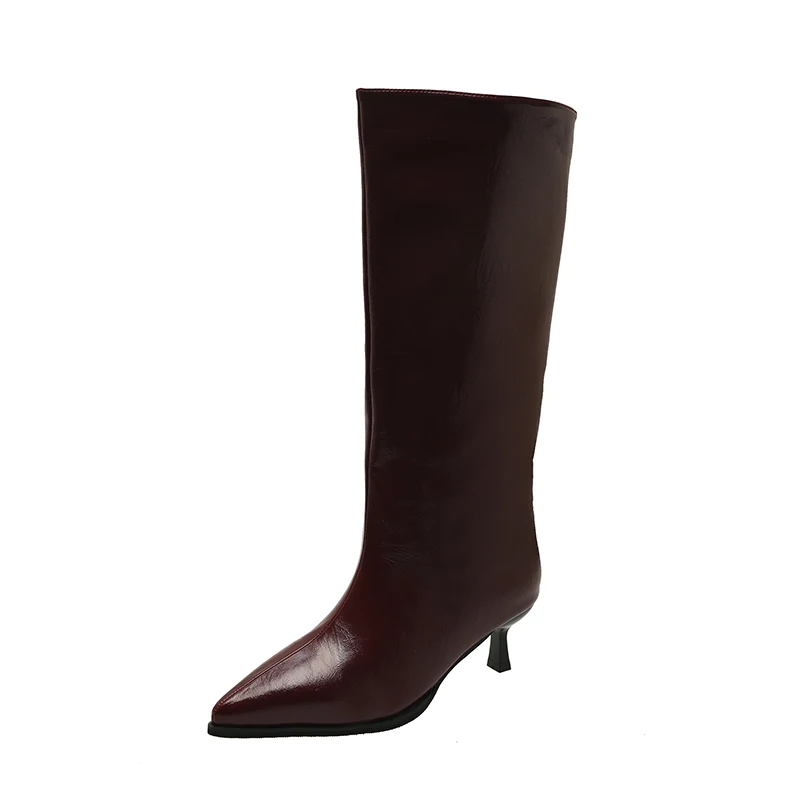 Winter Thin Low Heels Women Knee-High Boots Fashion Pointed Toe Wedding Party Shoes Ladies Elegant Slip On Long Booties image 6