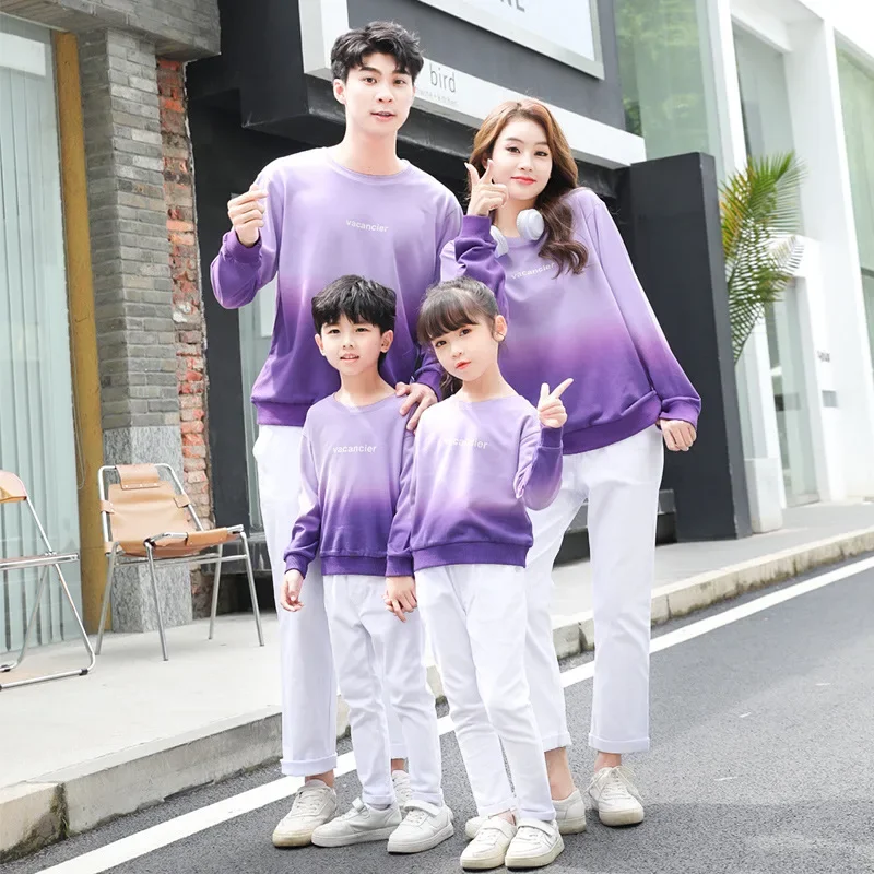 Sudaderas de manga larga moradas a juego para la familia, ropa de moda para padres e hijos, madre, padre e hija, hijo, misma ropa