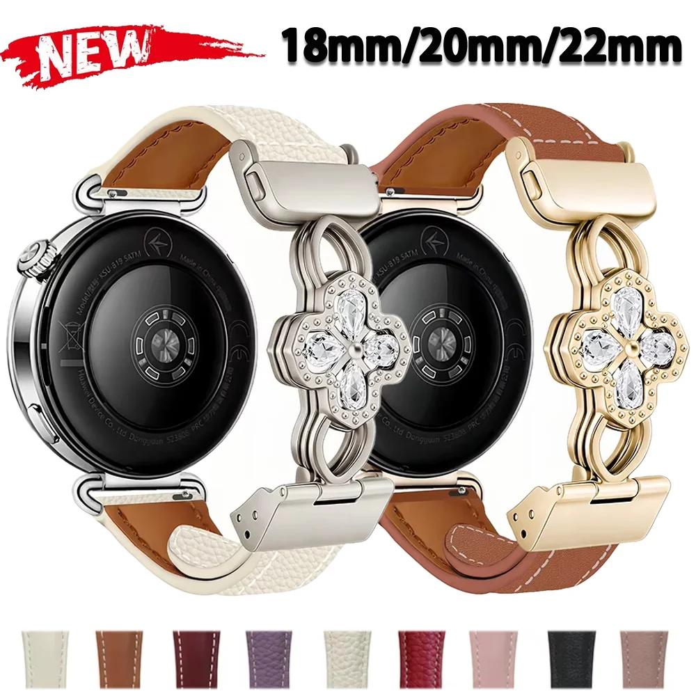18/20/22mm Leather Strap for Huawei Watch GT7 Pro GT6 GT5 4 41/46mm Diamond Studded Magnetic Buckle Bracelet OPPO Watch X3 Mini