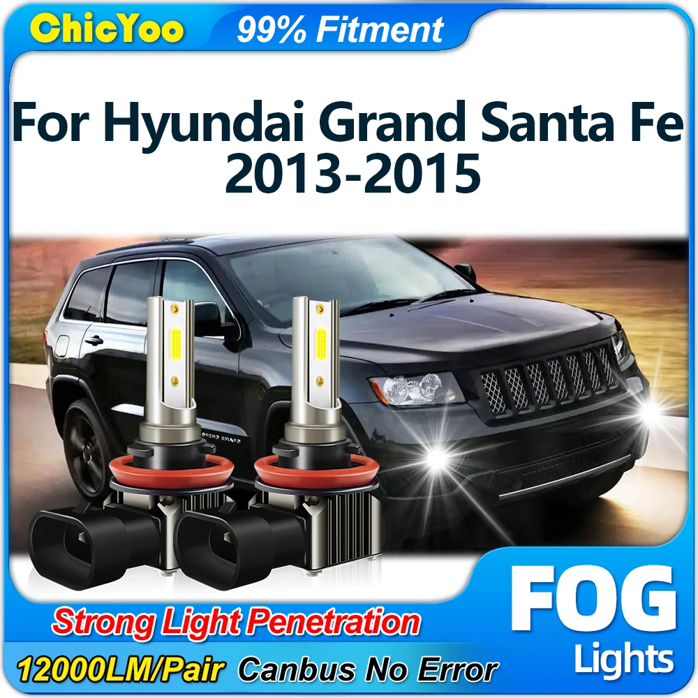 90W 12000LM H11 H8 H9  Auto Fog Lamps 6000K White Plug And Play Fog Lights 12V For Hyundai Grand Santa Fe 2013 2014 2015