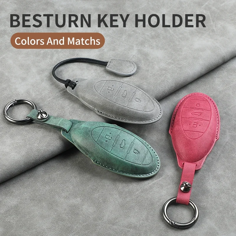 حافظة مفاتيح السيارة الجلدية سلسلة المفاتيح ل FAW Besturn X80 2018 2019 2020 2021 3 أزرار الذكية بدون مفتاح التحكم عن بعد فوب غطاء حامي #2