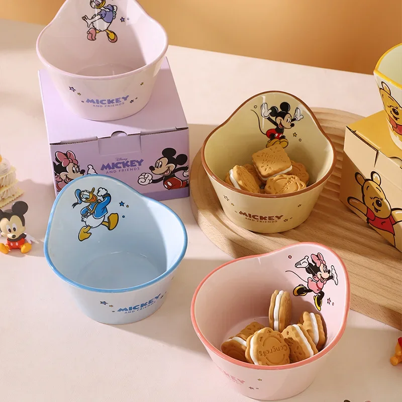 MINISO Disney Mickey 350ML Ceramic Fruit Bowl Cartoon Donald Duck High Temperature Resistance Ramen Bowl Pooh Durable Soup Bowl