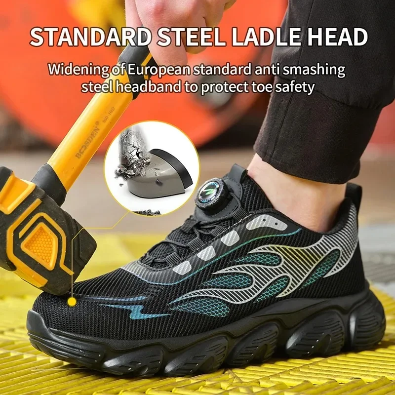 New 2026 Fashion Rotary Buckle Men Work Sneakers Protective Shoes Safety Industrial Puncture-Proof Anti-smash Steel Toe Shoes
