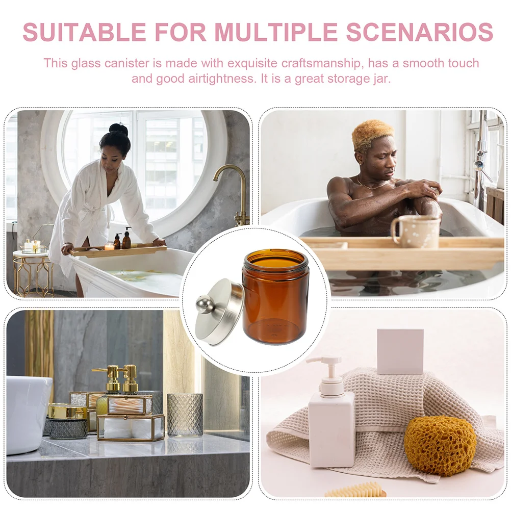

2Pcs Brown Glass Canister Multi-Functional Airtight Storage Jar Bamboo Sealed Lid Suitable for Tea Candy Flour Household Storage