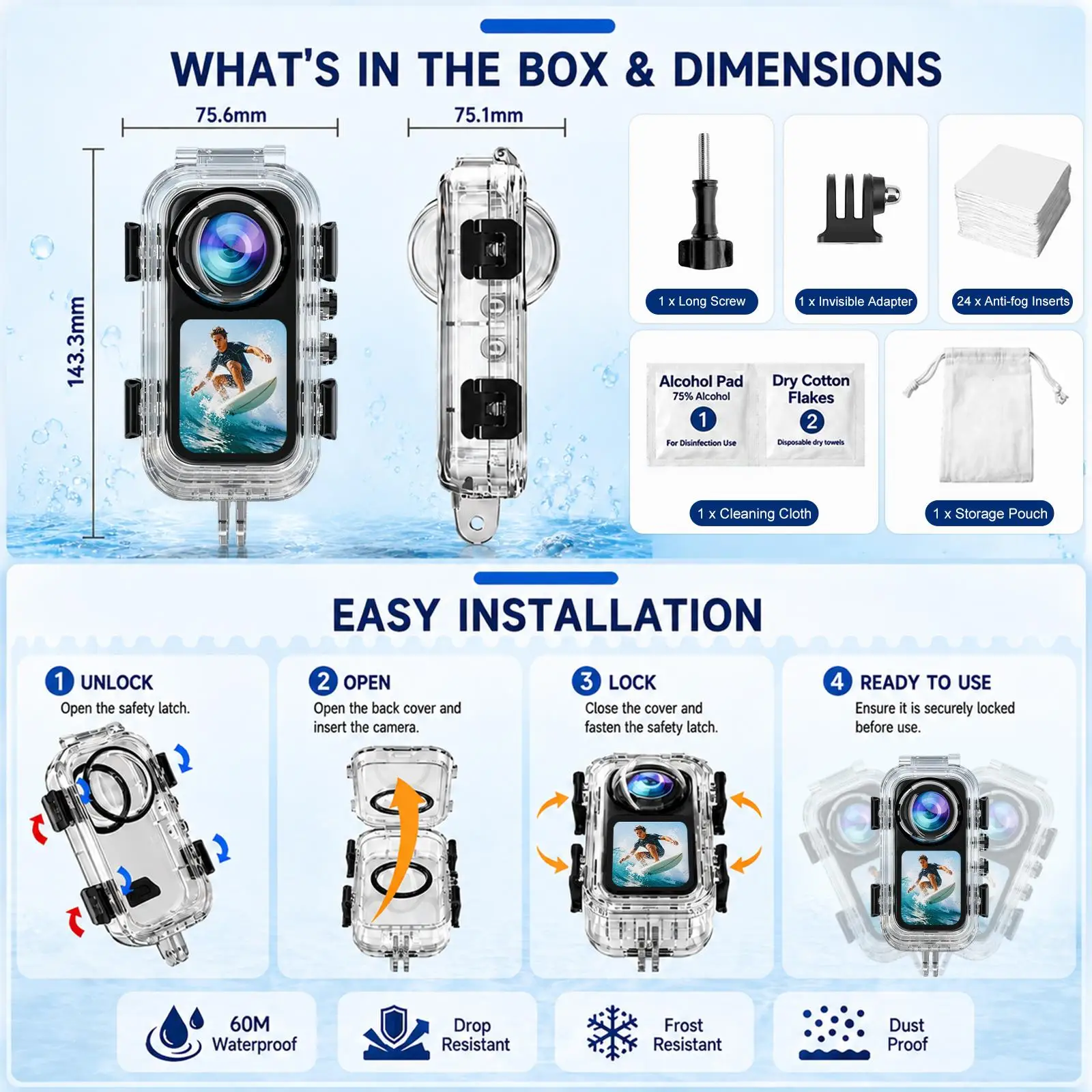 PULUZ 60m Unterwasser-Tauchgehäuse für Insta360 X6, für Insta360 X6 Action-Kamera, wasserdichtes Gehäuse, unsichtbare Abdeckung zum Schnorcheln – Detail 8
