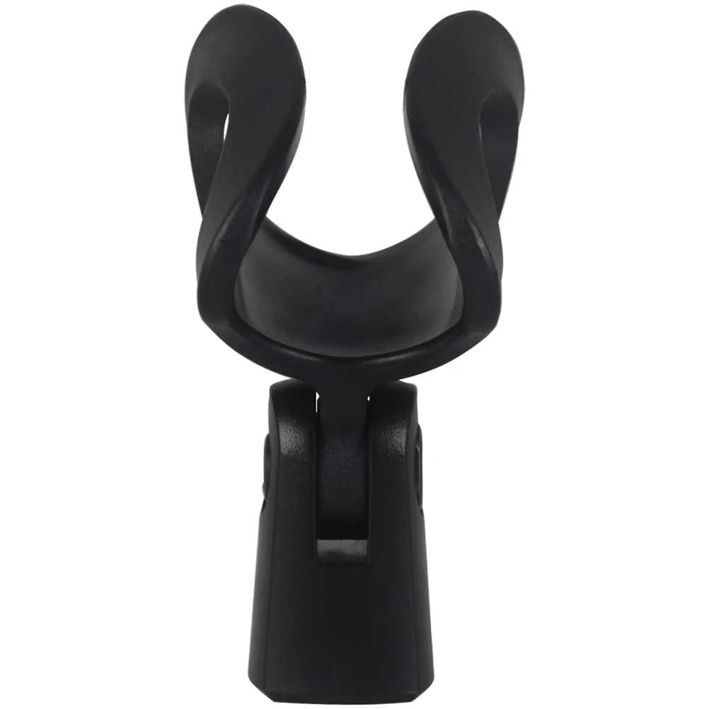 

Black Hard Plastic Elliptical Mic Holder Clip Adjustable Rotatable Secure Grip for Most Wireless and Dynamic Microphones Desktop