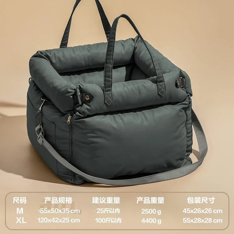 

Faux Leather Pet Car Booster Seat - Safe Travel Kennel for Cats & Dogs, Elevated Dog Cat Car Seat with Safety Leash