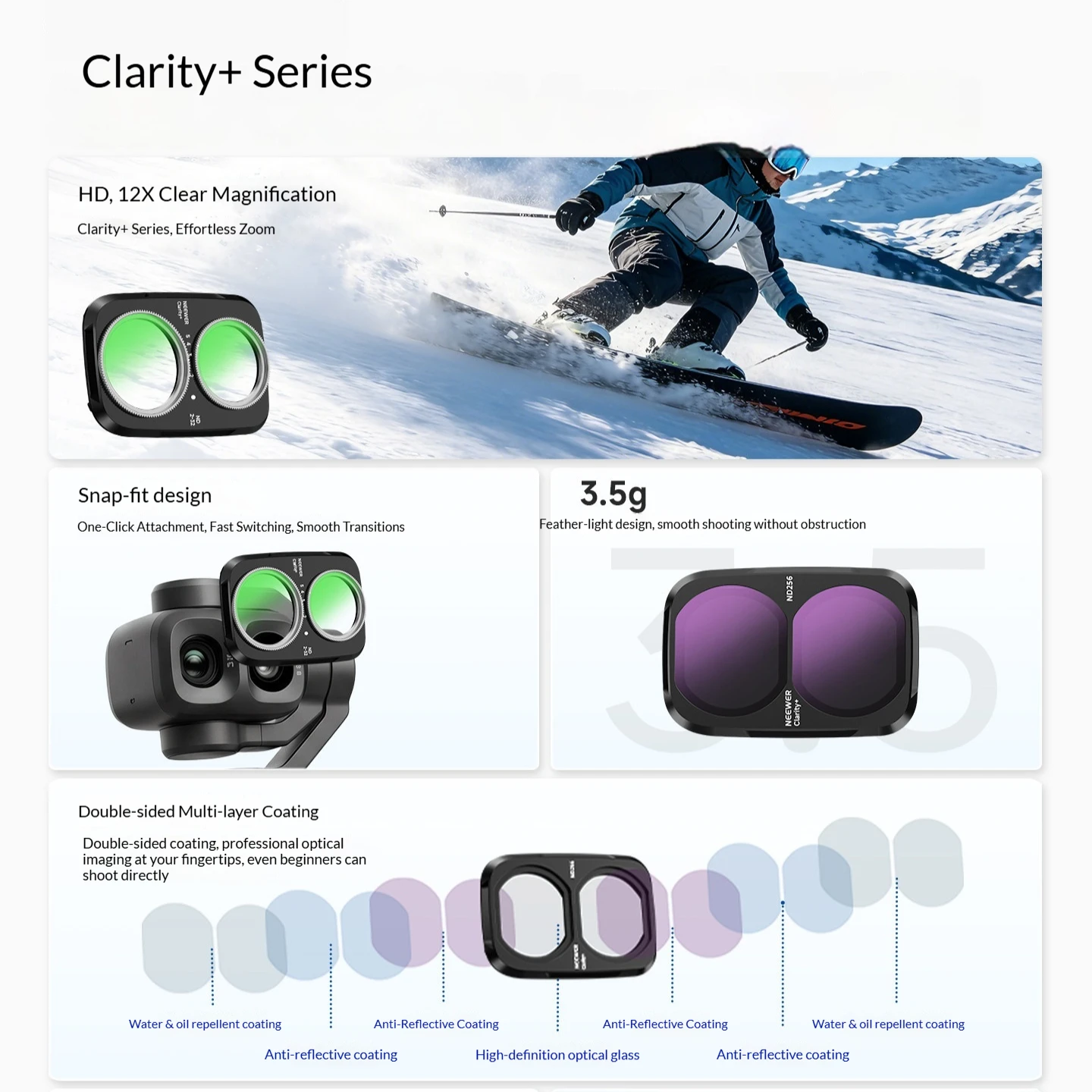 NEEWER For Dji Pocket4P Filter Set Magnetic Clarity Series Filter Set UV CPL ND Mirror Black Soft Light Amplification Mirror