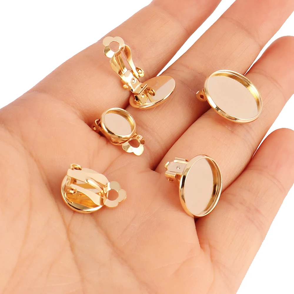 10Pcs Gold Stainless Steel Ear Clip Blank Base Cabochon Cameo Bezel Tray Earrings Setting for DIY Jewelry Making Accessories DIY image 4