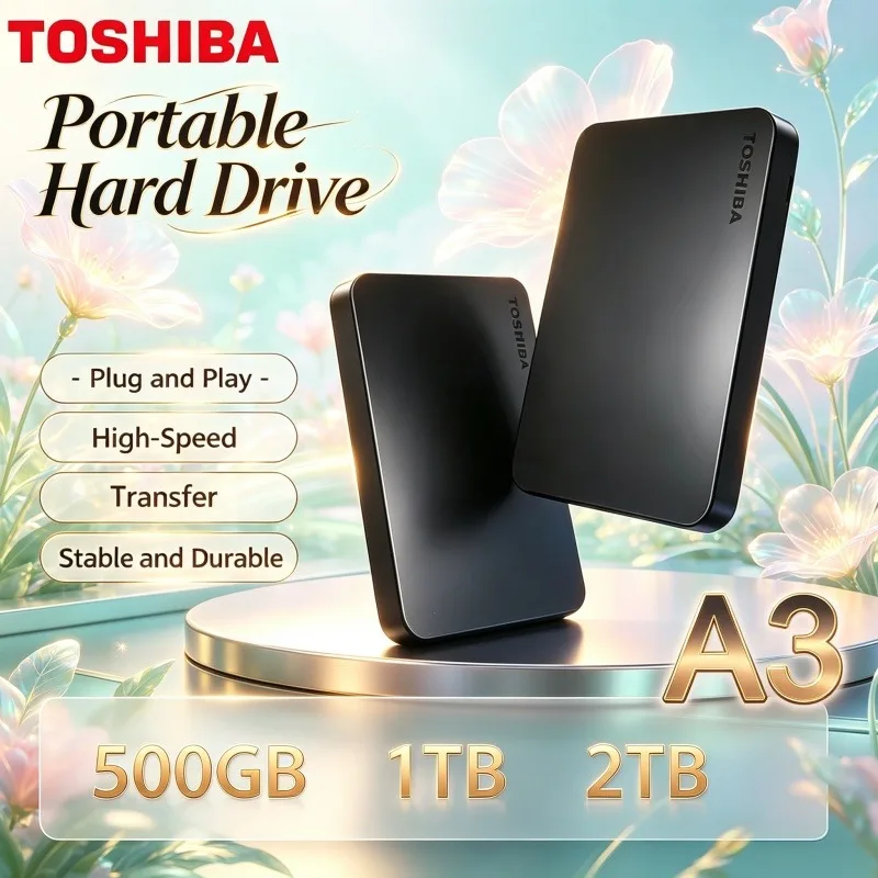 Toshiba A3 Canvio Basics 500GB 2TB 4TB SSD Black USB 3.0 for Gaming Console Office Gift Pocket-Sized 8K HD Travel Storage Gear