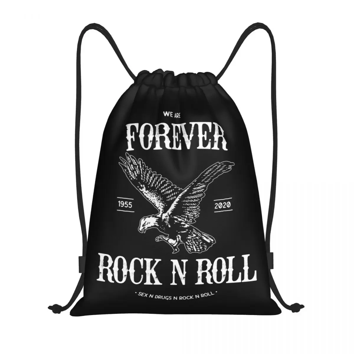 Forever Rock N Roll Drawstring Backpack Women Men Sport Gym Sackpack Portable Heavy  Punk Music Shopping Bag Sack