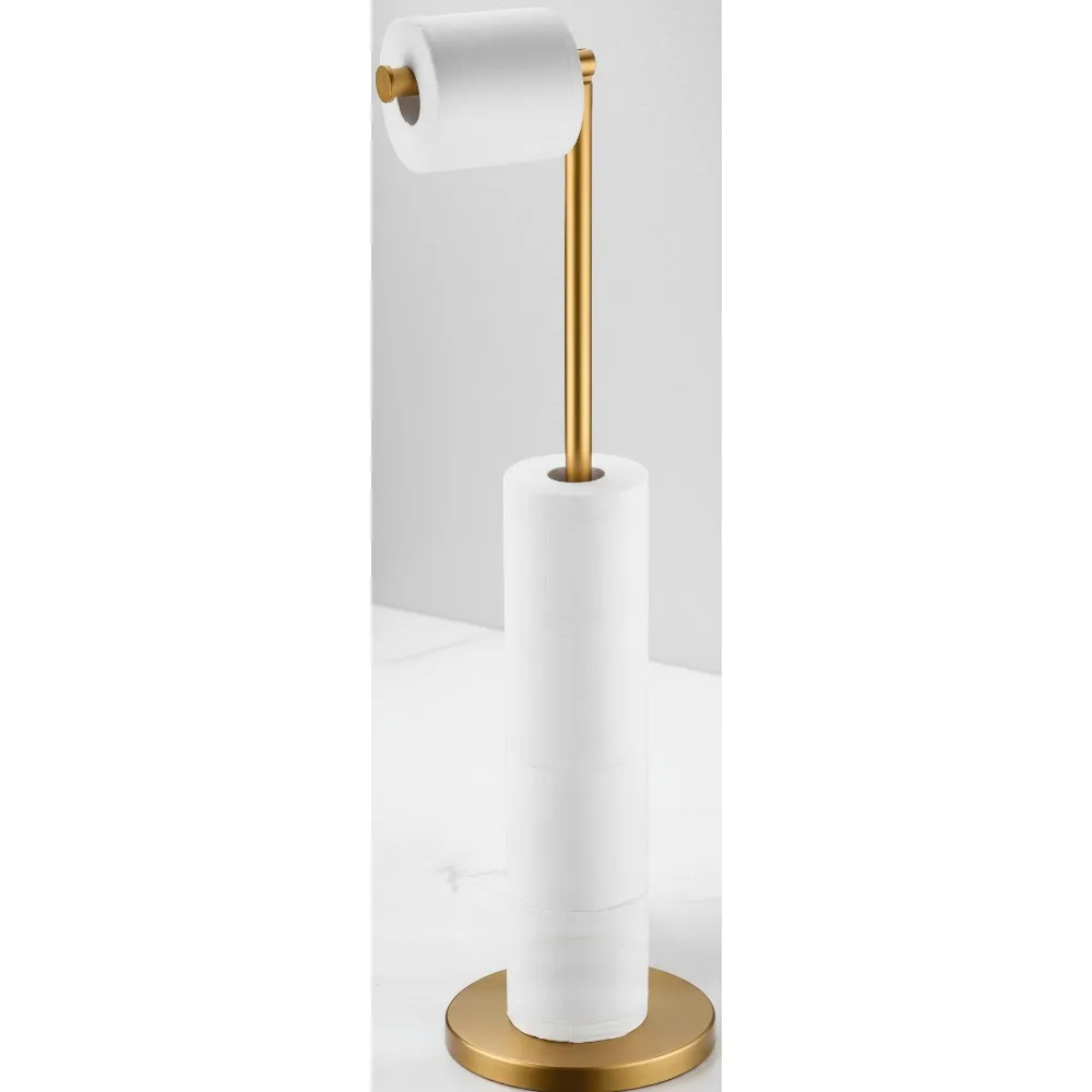 

Stainless Steel Toilet Paper Holder Stand with Reserve, Rustproof Heavy Duty Bathroom Tissue Roll Holder (Brushed Brass)