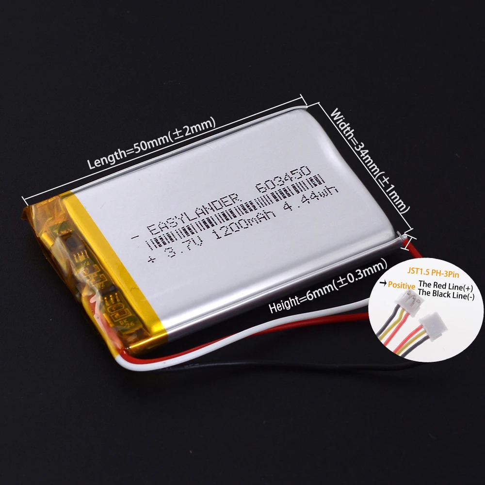 JST ZH1.5mm 3Pin 3.7V 600~2300mAh Lithium Li-ion Polymer Battery 303450 403450 503450 603450 703450 803450 903450 103450 123450