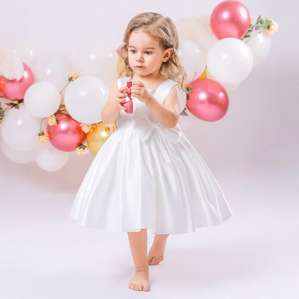 Children's skirt 2026 European and American new satin wedding dress fluffy 100-day birthday girl dress princess dress