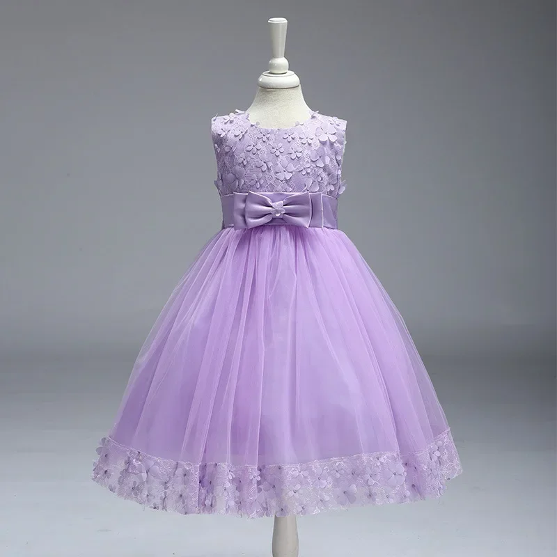 137  Summer Princess Dress for Girls Mesh Lace Sleeveless Flower Girl Dresses for Weddings Summer Children Girls Dresses 2-12Y