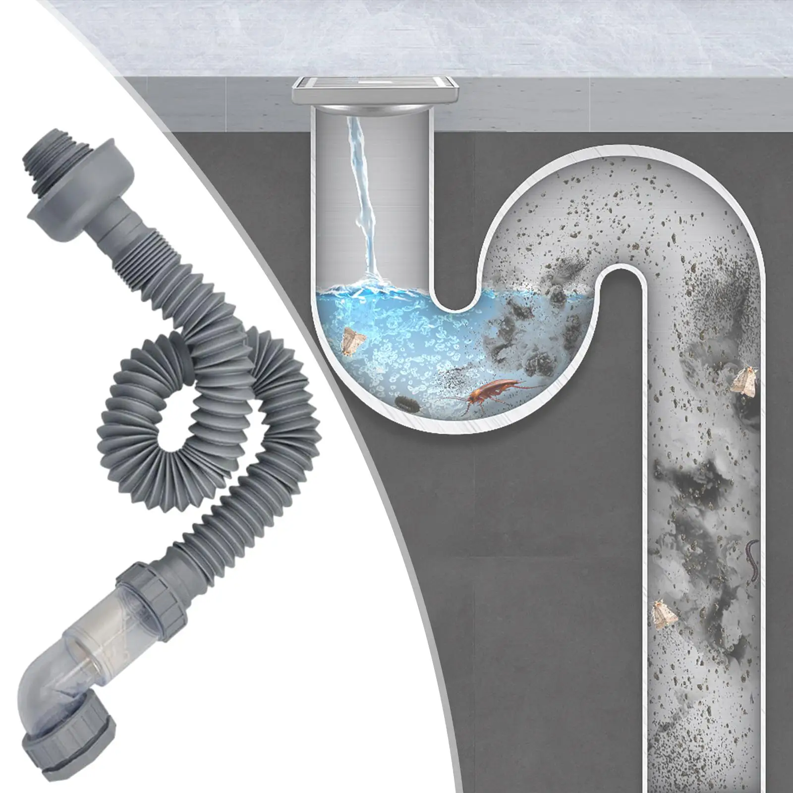 Kitchen Sink Drain Pipe Universal Easy to Install Sink Sewer Pipe Hand Wash Basin Drainage System Adjustable Length Sink Pipe