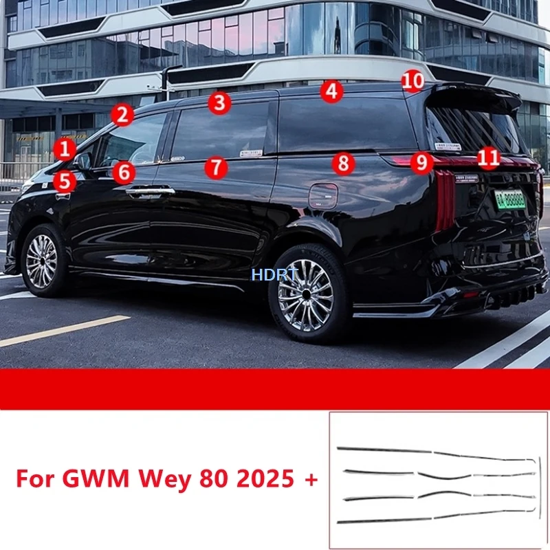 

Fit For GWM Wey 80 2025 + Car Style Door Window Side Glass Trim Body Kit Frame Protector Decoration Accessories Exterior Sticker