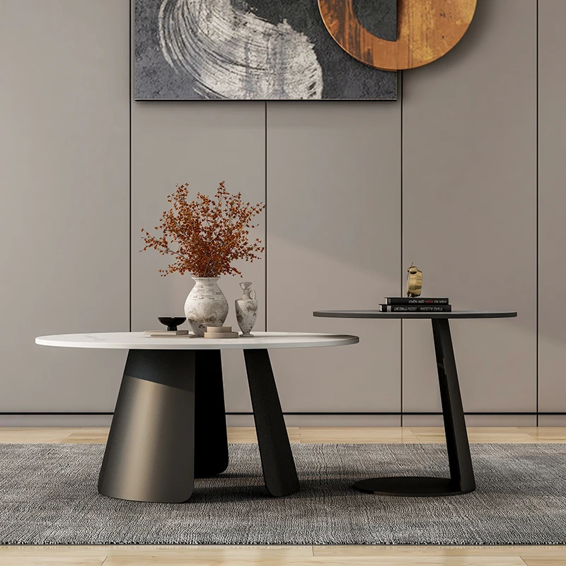 Round Black Coffee Tables Modern Design Marble Hotel Low Nordic Coffee Table Living Room Minimalist Mesa Auxiliar Furniture