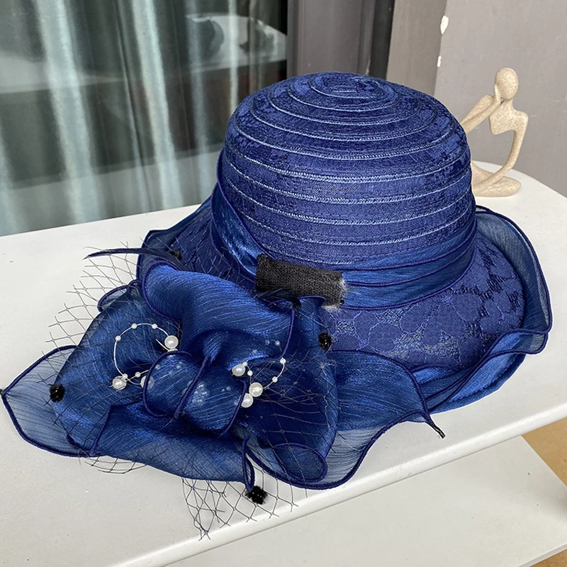 2025Damen Fascinator Millinery Kirchenhut Elegante Schleife Breite Krempe Eimerhüte Kentucky Derby Fedora Damen Sommer faltbare Sonnenkappe – Detail 16