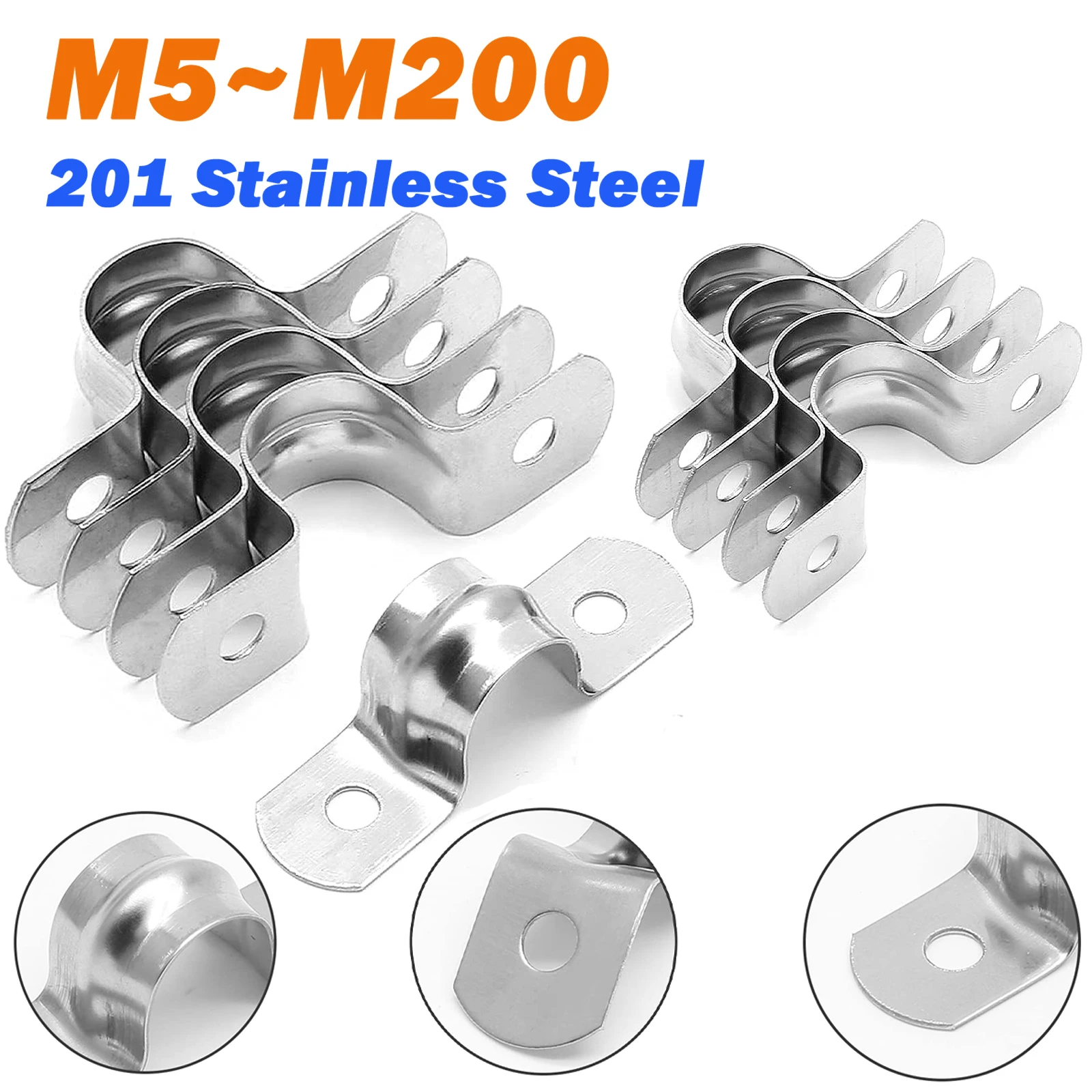 201 Stainlesssteel Conduit Clamps M5~m200 Two Hole Strap U Bracket Conduit Strap Tension Clips Water Pipe Plumbing Saddle Clamps