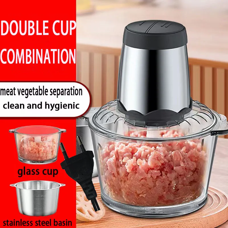 2L Kitchen Household 304 Stainless Steel Electric Meat Grinder Multi-function Meat Mincer High-power Four-knife Meat Blender