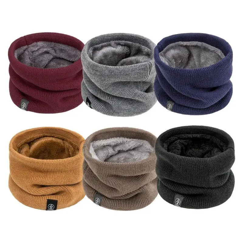 Fleece Neck Warmer Men Winter Hat Scarf Tube Shape Warm Knit Winter Hat For Thicken Cycling Face Cover Cervical Spine Protection