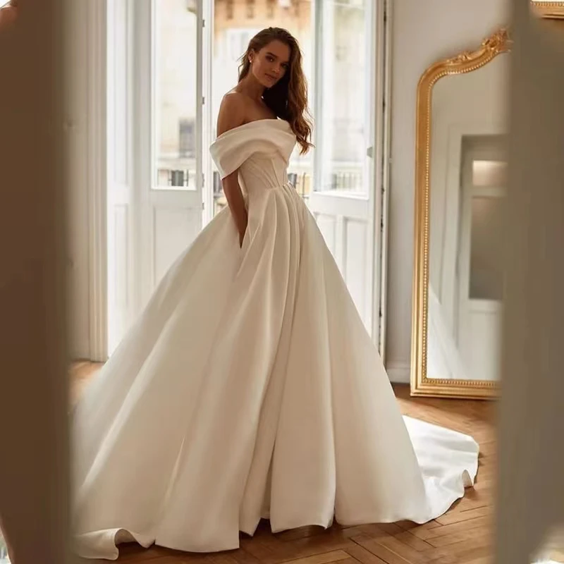 

Elegant Satin Off The Shoulder Strapless Wedding Dresses Formal Bride Dresses 2024 Vestido De Noival Ball Grown