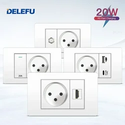 DELEFU White Flame Retardant PC Israel Standard USB Type C Fast Charging Wall Socket Light Switch Satellite TV Tel CAT5 CAT6