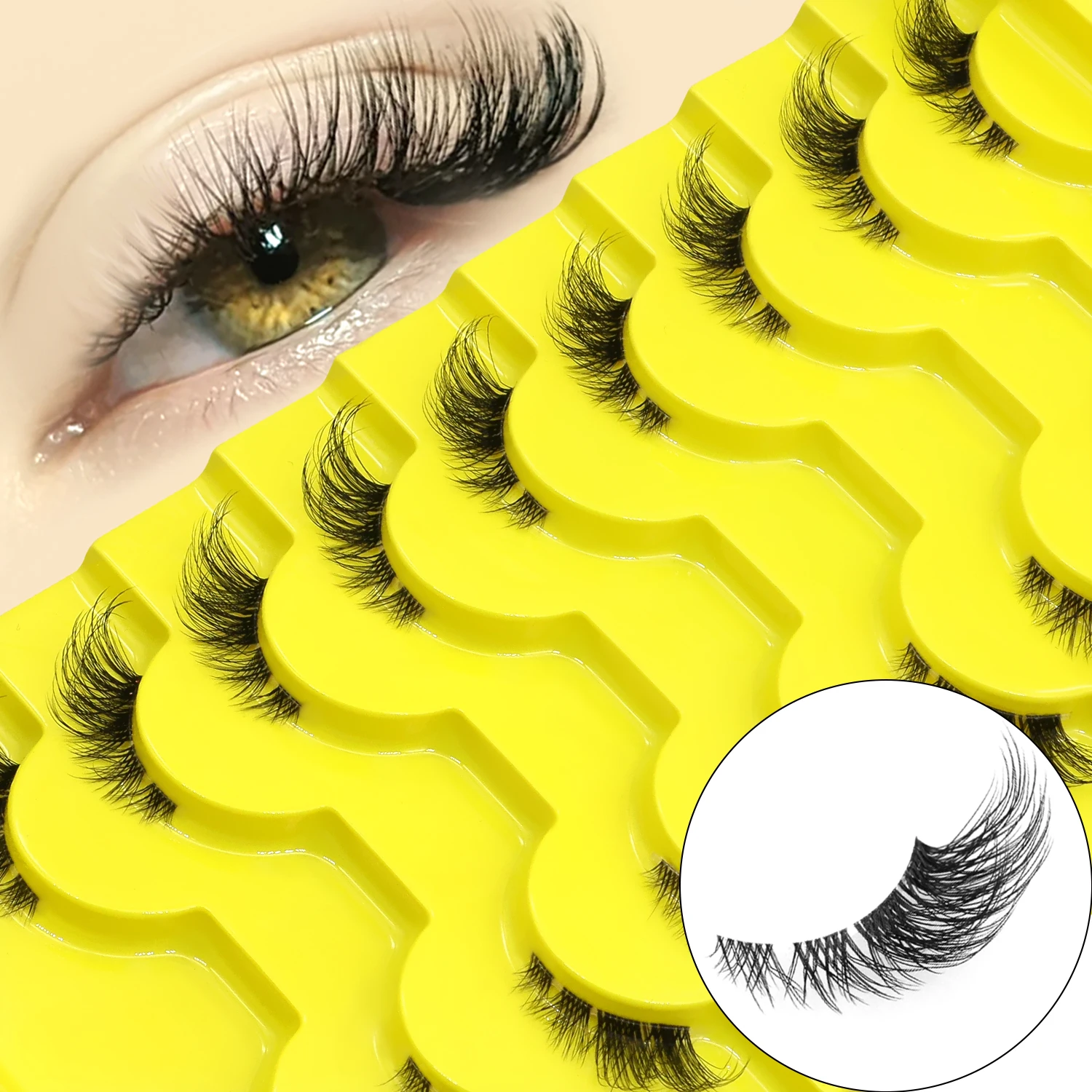 

False Eyelashes Cat Eye Lashes Natural Long Half Eye Lashes Short Wispy Clear Band Lashes 3D Faux Mink Lash Multipack