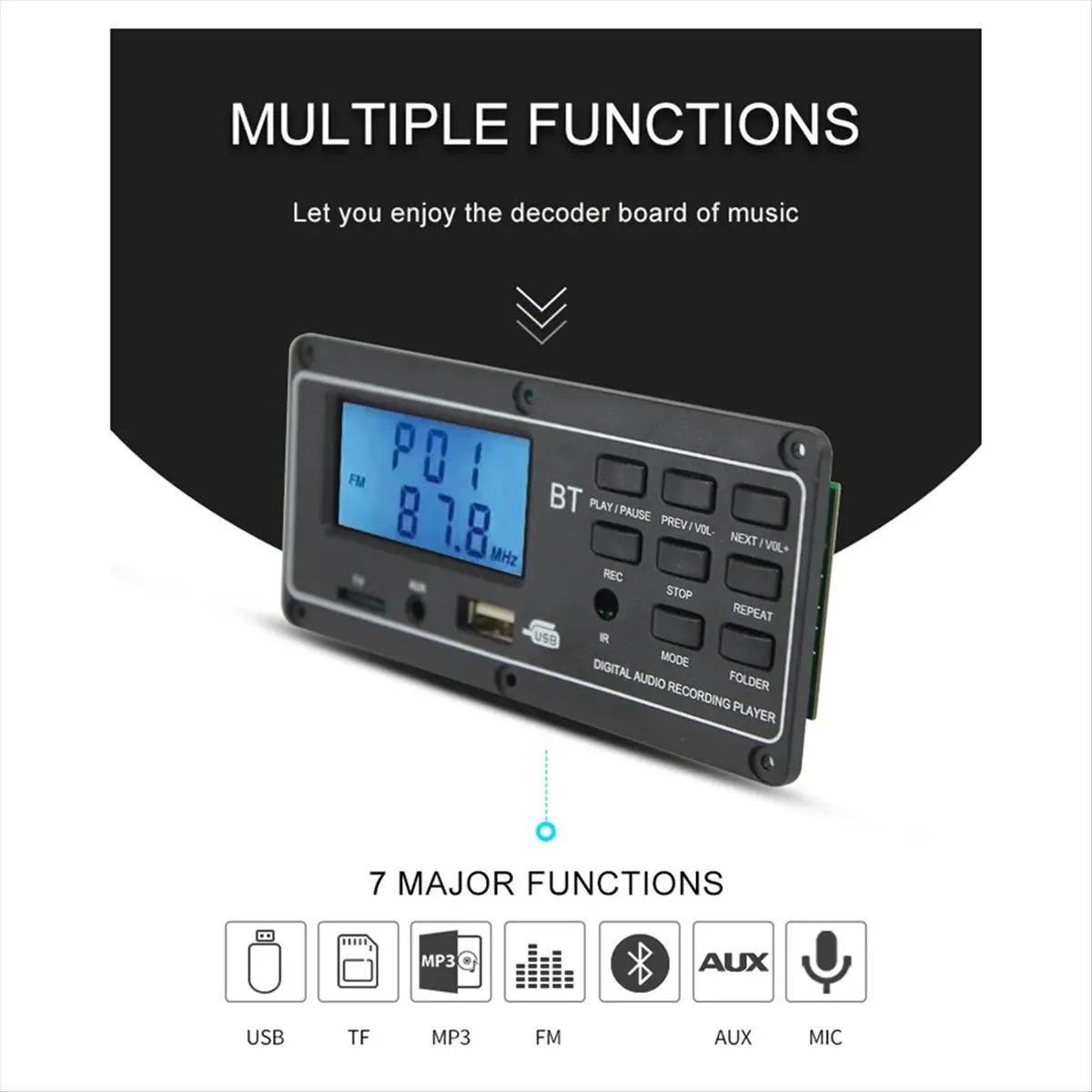 Y65A Digital Audio Bluetooth 12V Mp3 Audio Receiver Module LCD Display MP3 Player Decoder Board APE FLAC WMA WAV Decoder