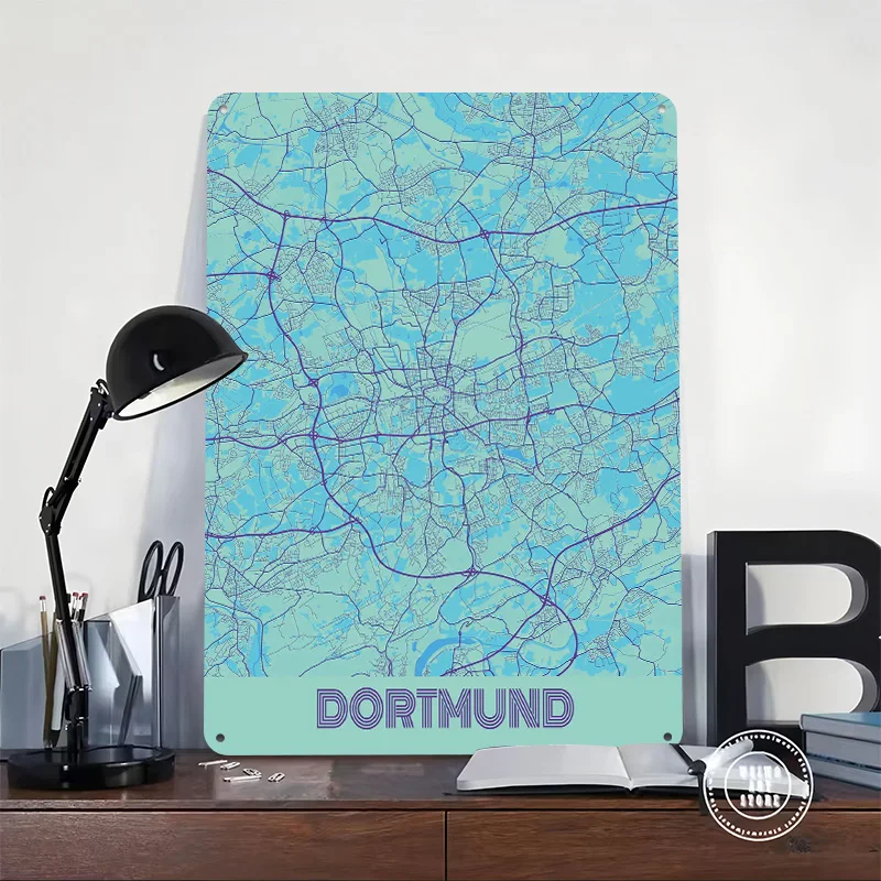 Dortmund City Map 3D Printed Texture Poster Personalized Wall Art Retro Metal Tin Signs for Decoration Room Vintage Decor Luxury