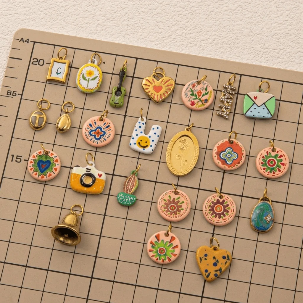Vintage Enamel Drip Pendant Charm For Women, Heart Flower Camera Cactus Bell Guitar Photo Frame Keychain Necklace Bracelet