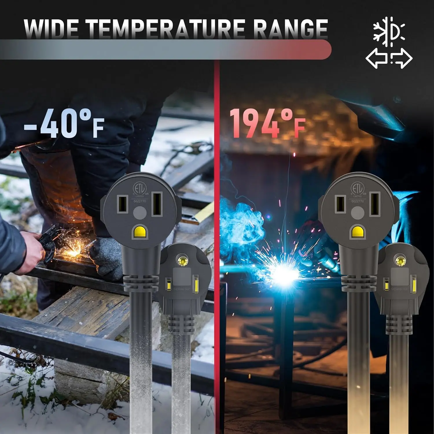 Cable de extensión para soldador de 50 pies y 250 voltios, extensión de alimentación de 10 AWG para máquinas de soldadura, NEMA 6-50P a 6-50R·Ventas directas de fábrica