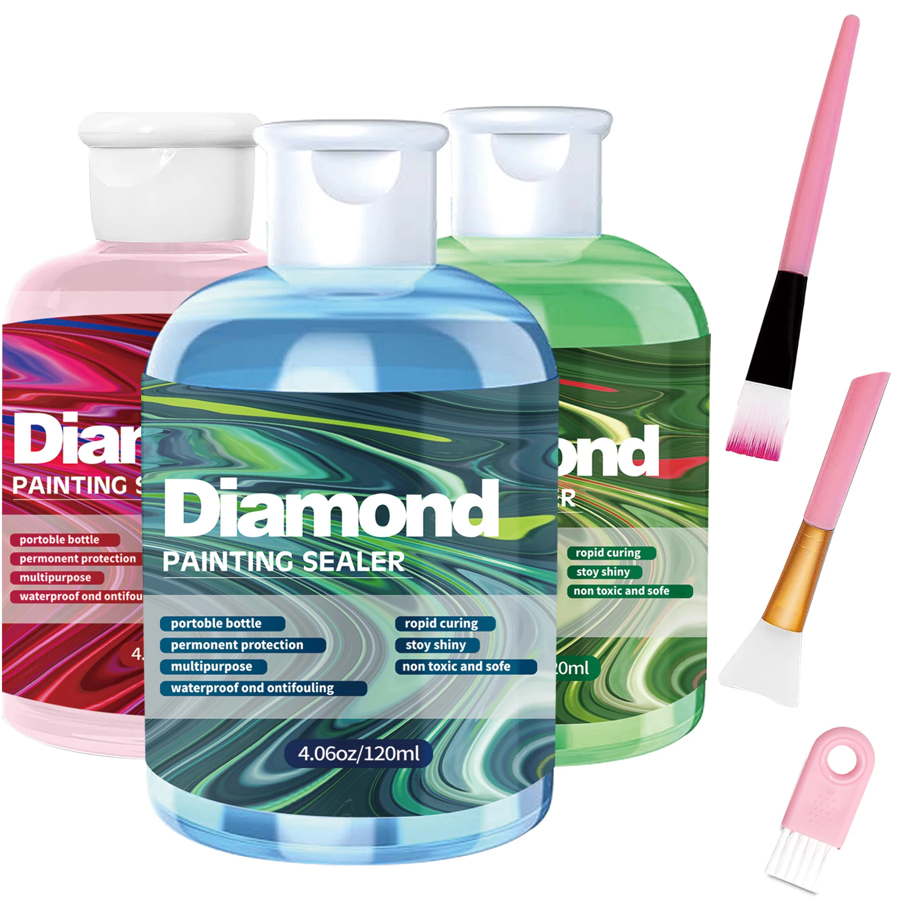 Diamond Painting Sealer with 3 Pcs Brushes 5D Diamond Painting Art Permanent Hold & Shine Effect Sealer Diamond Painting Puzzle