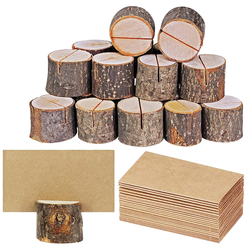 

50 Pcs Wood Stump Note Holders Smooth Photo Display Rack Wedding Favors Party Decorations Menu Clip Card Stand