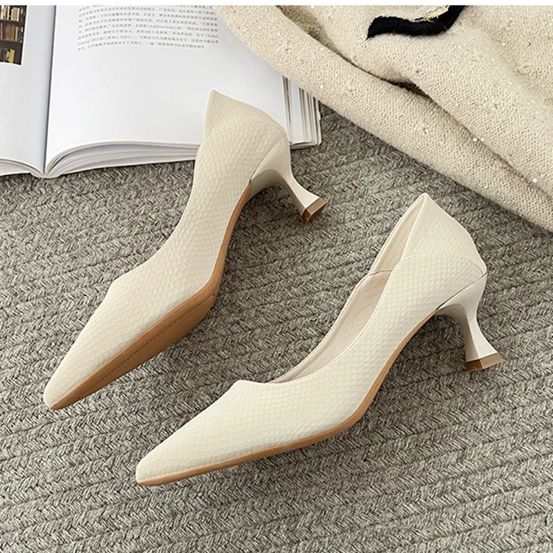 Women Low Cutter Microfiber kitten High Heels Shoes 5.5cm Black Khaki Slip-On Elegant OL Dress Pumps 35-45 27cm Chaussure Newest