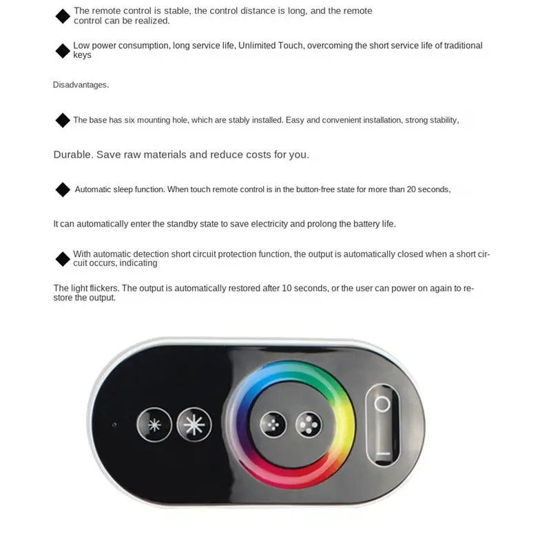 AS63-GT666 RGB LED LED Strip Controller Wireless RF Touch Remote DC 12V 24V 18A 3 Channels Lights Tape Dimmer Switch