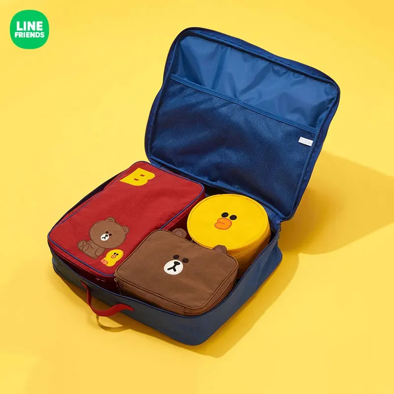 Line Friends Original Cartoon Brown Bear Sally Anime Travel Portable Storage Bag Kawaii High Capacity Nylon Wash Bag Pouch Gifts