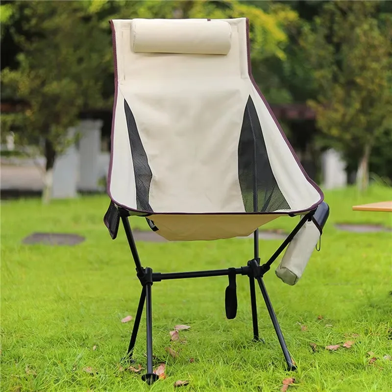 Outdoor camping portable ultra-light fishing folding breathable wear-resistant aluminum backrest moon chair