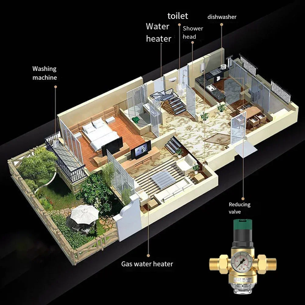 Adjustable Water Pressure Valve Brass Pressure Reducing Valve Accurate Pressure Adjustment Energy-saving Explosion-proof