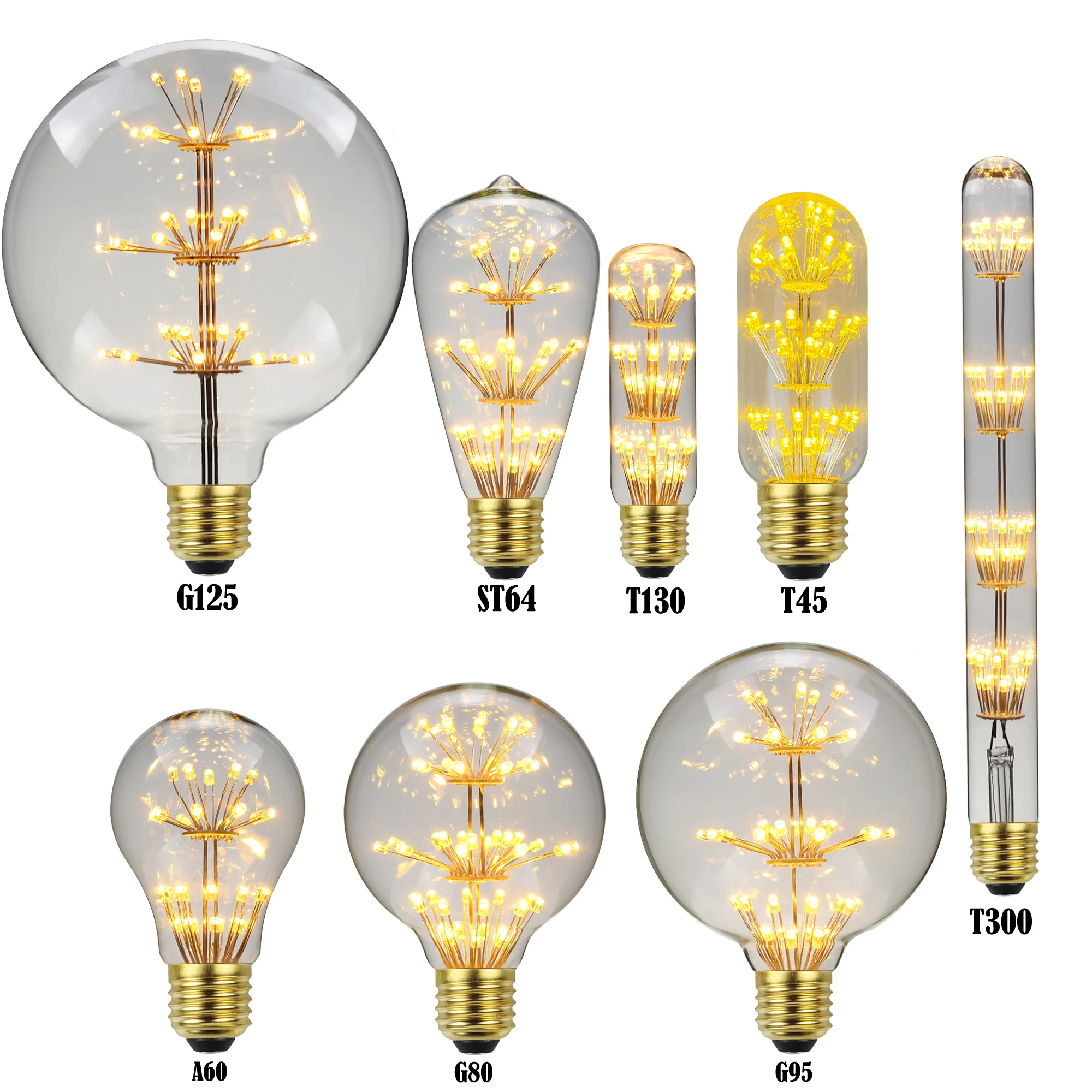 

TIANFAN Vintage Led Bulb Starry Firework Edison Bulb 3W AC85-265V E27 Transparent Glass Warmth Glow Decorative Light Bulb